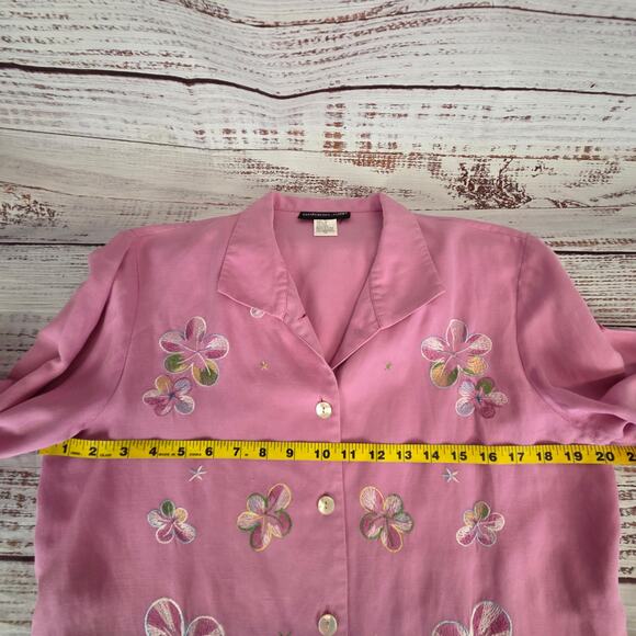 Vintage Silk Linen 8 Dress 10 Blazer Set Pink Pastel Embroidered Coquette Floral - Picture 15 of 16